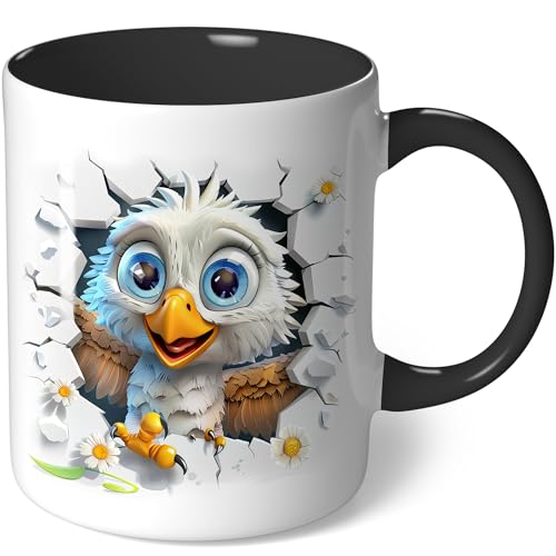Tasse mit Motiv süßer Baby Adler mit blauen Augen Geschenk Kaffeetasse Geschenkidee Geburtstagsgeschenk Geburtstag Kaffeebecher (Weiß - Schwarz Bild11) von CoverHeld