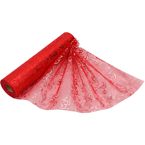 29 cm x 25 m Organza-Rolle, durchscheinender Stoff, Glitzer-Rolle für Weihnachtsstuhlschleifen, Tischläufer, Kleider-Akzente, Bastelbedarf für Bänder, Partygeschenke, beflocktes Design – Rot von Covering All Occasions