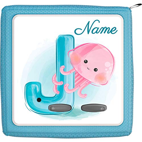 Coverlounge® Schutzfolie passend für die Toniebox mit Namen personalisiert | Baby Qualle mit Buchstabe J von Coverlounge