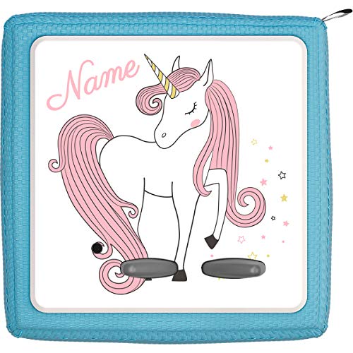 Coverlounge® Schutzfolie passend für die Toniebox mit Namen personalisiert | Einhorn mit rosa Haaren und Sternen von Coverlounge