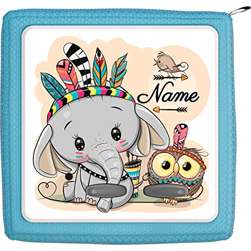 Coverlounge® Schutzfolie passend für die Toniebox mit Namen personalisiert | Kleiner Baby Elefant mit Eule Verkleidet als Indianer von Coverlounge