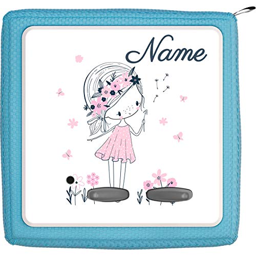 Coverlounge® Schutzfolie passend für die Toniebox mit Namen personalisiert | Kleines Mädchen mit Blumen in rosa von Coverlounge