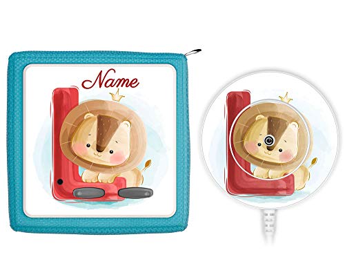 Coverlounge® Schutzfolie passend für die Toniebox und Ladestation mit Namen personalisiert | Baby Löwe mit Buchstabe L von Coverlounge