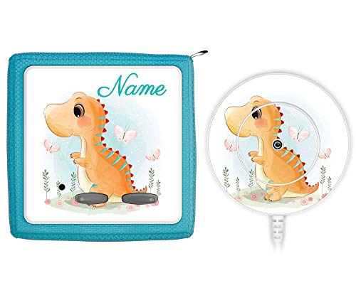 Coverlounge® Schutzfolie passend für die Toniebox und Ladestation mit Namen personalisiert | Baby T-Rex Dinosaurier Dino und Schmetterlinge von Coverlounge