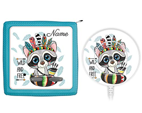Coverlounge® Schutzfolie passend für die Toniebox und Ladestation mit Namen personalisiert | Baby Waschbär als Indianer Verkleidet von Coverlounge