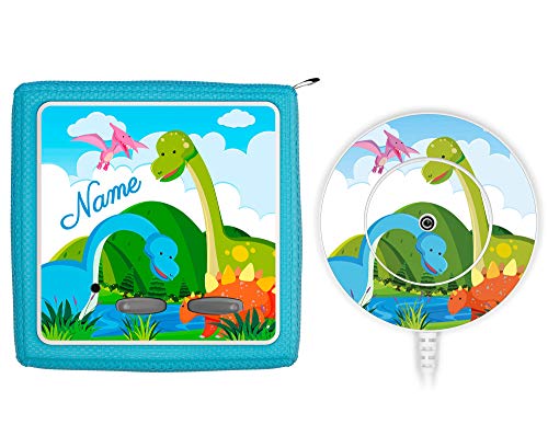 Coverlounge® Schutzfolie passend für die Toniebox und Ladestation mit Namen personalisiert | Dinosaurier in bunten Farben von Coverlounge