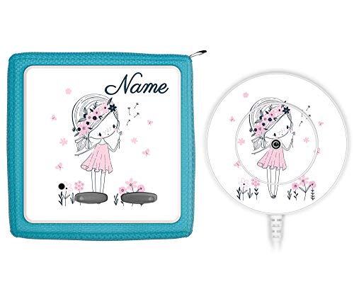 Coverlounge® Schutzfolie passend für die Toniebox und Ladestation mit Namen personalisiert | Kleines Mädchen mit Blumen in rosa von Coverlounge