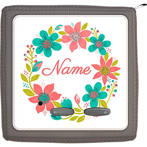 Coverlounge Folie passend für die Toniebox | Schutzfolie Sticker | individuell anpassbar | Bunte Blumen im Kreis mit Name personalisiert | Handschrift von Coverlounge