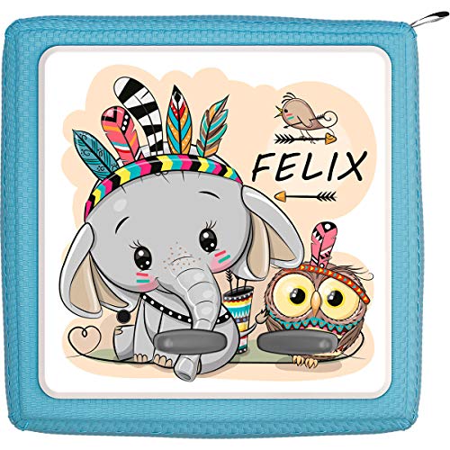 Coverlounge Schutzfolie passend für die Toniebox | Folie Sticker | Kleiner Baby Elefant mit Eule Verkleidet als Indianer mit Name personalisiert von Coverlounge