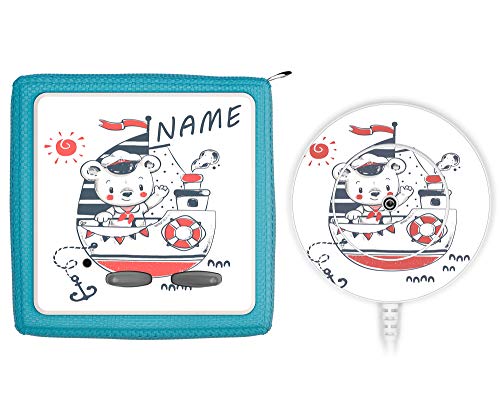 Coverlounge Schutzfolie passend für die Toniebox und Ladestation| Folie Sticker | Teddiebär Matrose auf Boot mit Name personalisiert von Coverlounge