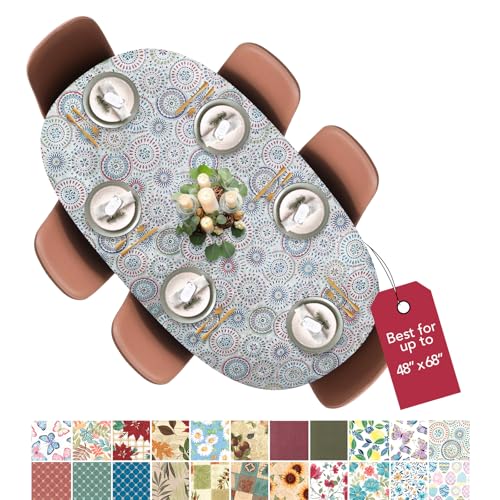 Tischdecke fürs Zuhause, Tisch-Decken mit gesäumten Rändern, Einer Unterseite aus Flanell und mit Vinyl verstärkt, Multi-Color Geometric, Oblong/Oval von Covers For The Home