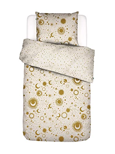 Covers & Co Bettwäsche Luna tic Ecru,155x220 + 1x 80x80 cm, 45% Rec. Baumwolle, 40% Baumwolle, 15% Rec. Polyester, Sterne & Planeten von Covers & Co
