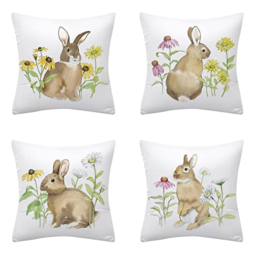 Coversolate 45x45 Ostern Deko Kissenhülle Leinen Kissenbez黦e Ostern Hase Tücherkranz Muster ZierKissenhülle Zierkissenbezug (4er#05) von Coversolate