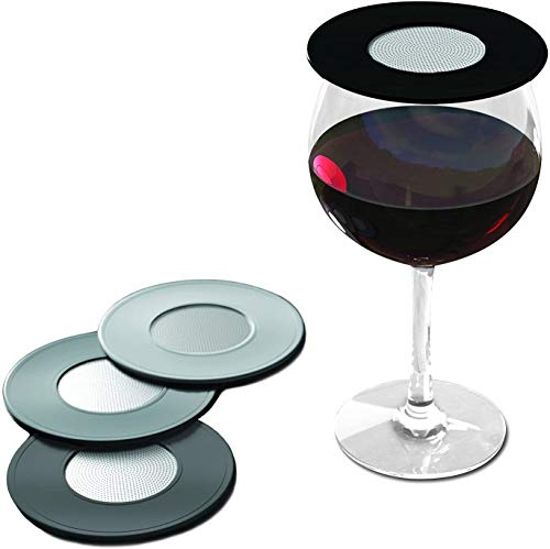 Drinks Tops Weinglasabdeckungen für den Außenbereich, belüftet, 4 Stück, Schwarz/Grau, ideal zum Schutz von Insekten, Aromen und zur Reduzierung von Spritzern von Coverware