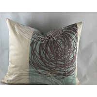 Reduziert. Wintergartenkissen Aus Baumwollsatin, Beige/Petrol von CovetedCushionsByAnn