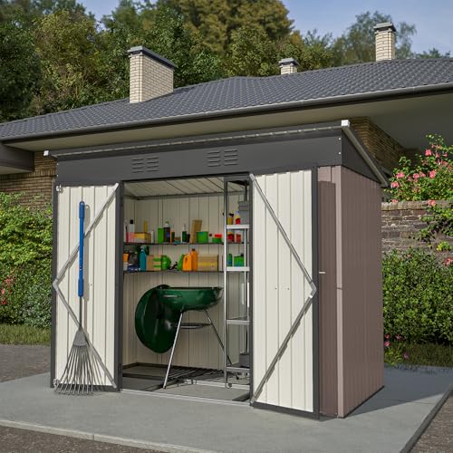 Covigorus 8x4 FT Metall-Gerätehaus, inkl. stabilem Stahlfundament(ohne Boden), wetterfest & UV-beständig – ideal für Gartengeräte, Fahrräder oder Mülltonnen von Covigorus