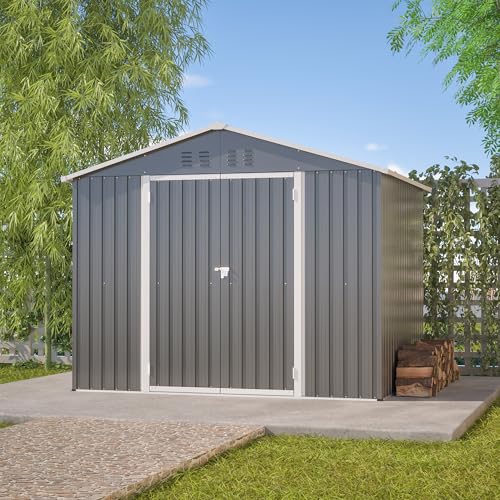 Covigorus 8x6FT Metall-Werkzeugschuppen – Anthrazit-Gartenhaus mit Klapptür, robuste verzinkte Konstruktion für Fahrräder, Rasenmäher & Gartengeräte von Covigorus