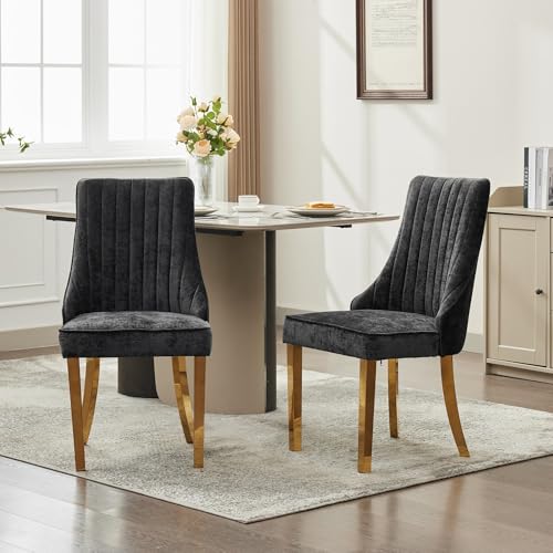 Covigorus Esszimmerstühle 2er Set aus Chenille mit hoher Rückenlehne, bequem gepolstert, Akzentstühle mit goldbeschichteten Edelstahlbeinen, luxuriöse Polsterstühle für Esszimmer & Küche von Covigorus