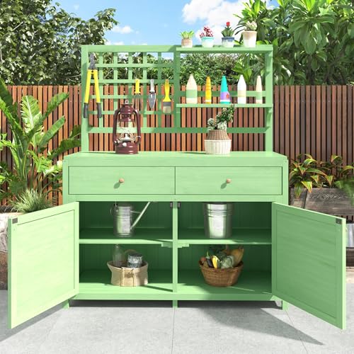 Covigorus Holz Gartenschrank,Gartenschrank mit Regalen Outdoor Schrank, Gartenschrank Geräteschuppen Terrassenschrank, Balkonschrank, Gerätehaus, Garten Möbel, Grün von Covigorus