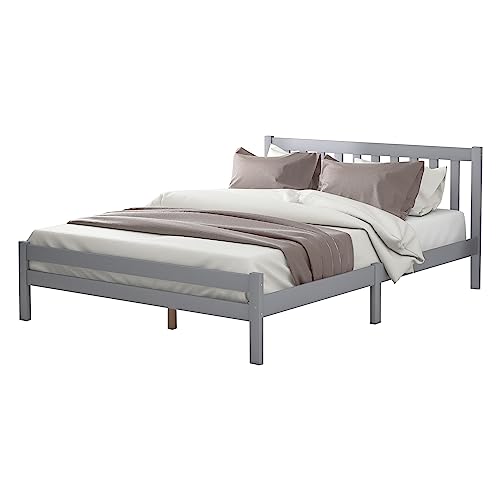 Covigorus Holzbettrahmen Doppelbett 4ft6 Massivholz Bettgestell Schlafzimmermöbel für Erwachsene Kinder Jugendliche 135x190cm (Grau) von Covigorus