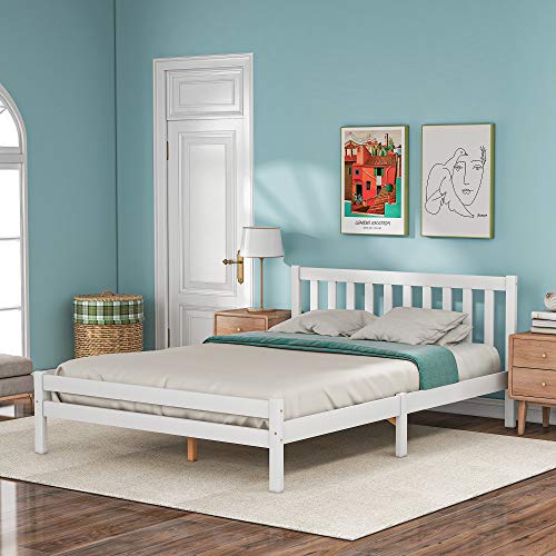 Covigorus Holzbettrahmen Doppelbett 4ft6 Massivholz Bettgestell Schlafzimmermöbel für Erwachsene Kinder Jugendliche 135x190cm (Weiß) von Covigorus