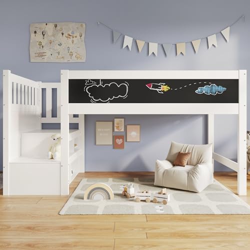 Covigorus Kinderhochbett 90x200 cm mit Tafel & Whiteboard, Massivholzbett mit Treppe und Stauraum, Rausfallschutz, Weiß, für Kinder ab 6 Jahren Covigorus Kinderhochbett 90x200 cm mit Tafel & Whiteboard, Massivholzbett mit Treppe und Stauraum, Rausfallschutz, Weiß, für Kinder ab 6 Jahren von Covigorus