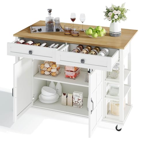 Covigorus Multifunktionaler Küchenwagen mit klappbarer Arbeitsplatte 120x65 cm - Servierwagen mit 2 Schubladen, 5 Rollen & doppelten Aufbewahrungstüren für Küche, Esszimmer & Wohnzimmer,White Covigorus Multifunktionaler Küchenwagen mit klappbarer Arbeitsplatte 120x65 cm - Servierwagen mit 2 Schubladen, 5 Rollen & doppelten Aufbewahrungstüren für Küche, Esszimmer & Wohnzimmer,White von Covigorus