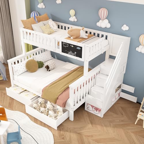 Covigorus multifunktionales Kinder-Etagenbett 90 × 200 / 140 × 200 cm mit Tafel, Treppe, Schubladen & Schließfächern, inkl. Lattenrost, sichere Massivholz‑Konstruktion in Weiß Covigorus multifunktionales Kinder-Etagenbett 90 × 200 / 140 × 200 cm mit Tafel, Treppe, Schubladen & Schließfächern, inkl. Lattenrost, sichere Massivholz‑Konstruktion in Weiß von Covigorus