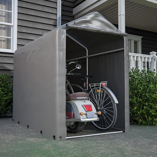 Fahrradgarage 187x100x160 cm, wasserdichter Geräteschuppen aus PE-Material, mobiles Garagenzelt mit Rolltor, Stabiler Stahlrahmen, wetterfest, ideal für Fahrräder, E-Bikes, Roller und Gartengeräte von Covigorus
