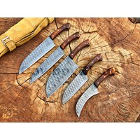 5 Stück Handgefertigte Messer, Damaszener Koch Set, Küchenmesser, Handgeschmiedetes Besteck Hochzeitsgeschenk, Geburtstagsgeschenk von CowboyBlade