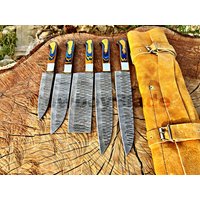 5 Stück Handgefertigte Messer, Damaszener Koch Set, Küchenmesser, Handgeschmiedetes Besteck Hochzeitsgeschenk, Geburtstagsgeschenk von CowboyBlade