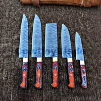 Benutzerdefinierte Handgemachte Messer Set Damast Stahl Schichten Küchenmesser Koch Schälmesser Mit Leder Roll Kit Holzgriff von CowboyBlade