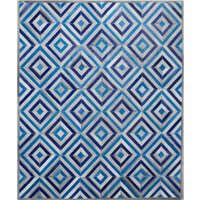 Der Original Blue Diamond Patchwork Rindsleder Teppich No. 296 - Natürliche Graue Häute Kombiniert Mit Gefärbtem Blues Kuhhaar Kostenloser Versand von CowhidePatchworkRugs