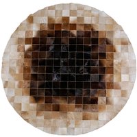 Runder Patchwork Rindsleder Teppich in Squares Beige Und Braun Farbverlauf, Ombre - Sondergrößen Glanz Teppiche von CowhidePatchworkRugs