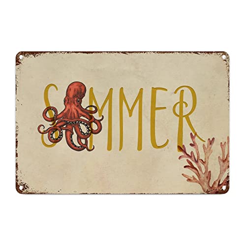 Beach Sea Life Ocean Animal Octopus Metal Signs Ocean Decor Blue Octopus Metal Sign Iron Painting Welcome to The Beach Home Metal Tin Sign for Kid Room Living Room 30,5x20,3 cm Housewarming Gift von CowkissSign