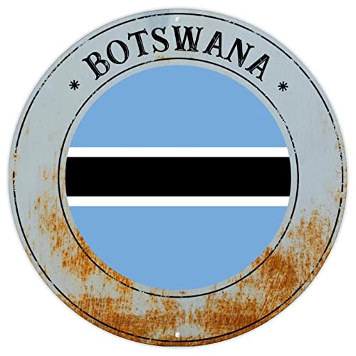 Botswana-Flagge, Wanddekoration, Metallschild, Botswana, Land, Souvenir, Geschenk, Vintage, Heimdekoration, Schilder, Nationalflagge, rund, Willkommensschild, hochwertiges Metallschild für Veranda, von CowkissSign