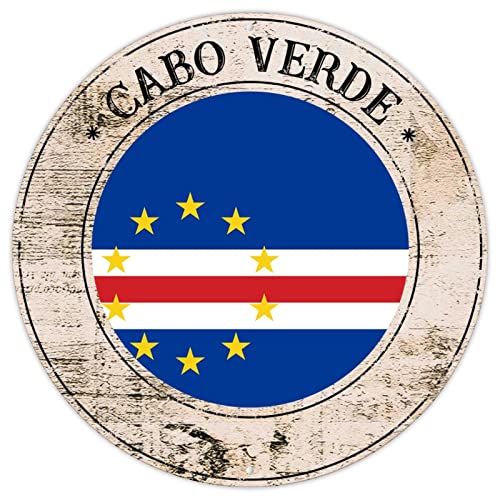 Cabo Verde Land Nationalflagge Wandkunst Dekor Metallschild Cabo Verde Vintage Metallschild Poster Land Souvenir Geschenk Qualität Metallschild Cabo Verde Runde Flagge Schild für Reiseliebhaber 22,9 von CowkissSign