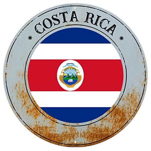 Costa Rica Land-Nationalflagge Aluminium Metallschild Costa Rica Retro Vintage Wandschild Land Souvenir Geschenk Qualität Metallschild Costa Rica runde Flagge Schild für Reiseliebhaber 22,9 x 22,9 cm von CowkissSign