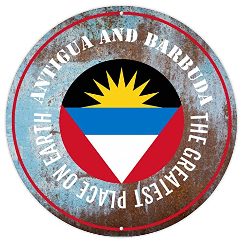 CowkissSign Antigua und Barbuda Flagge Metallschild The Greatest Places on Earth Antigua und Barbuda Metallschild Landhaus Souvenir Geschenk Retro Straße Hängeschild für Veranda 22,9 x 22,9 cm von CowkissSign