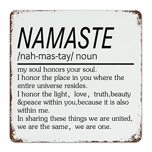 CowkissSign Namaste Noun Definition Metallkunstschild Typografie Kunstdruck Vintage Metallschild Poster Namaste Definition Metall Wanddekoration Schild für Wohnzimmer Küche Veranda 30,5 x 30,5 cm von CowkissSign