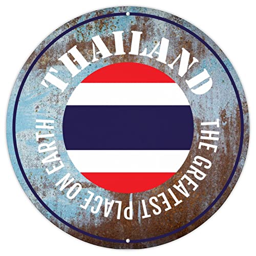 CowkissSign Thailand Retro Vintage Art Wandschild The Greatest Places on Earth Thailand Metall Blechschild Wandschild Landesouvenir Nationalflagge Metallkunst Schild für Veranda 30,5 x 30,5 cm von CowkissSign