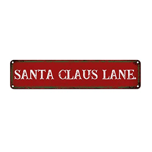 CowkissSign Weihnachtsmann-Lane-Vintage-Schild, rot, Aluminium, Kunst, Weihnachten, Urlaub, Metallschild, Eisenmalerei, Weihnachtsdekoration, Weihnachtsmann, Metall-Blechschild, hochwertiges von CowkissSign