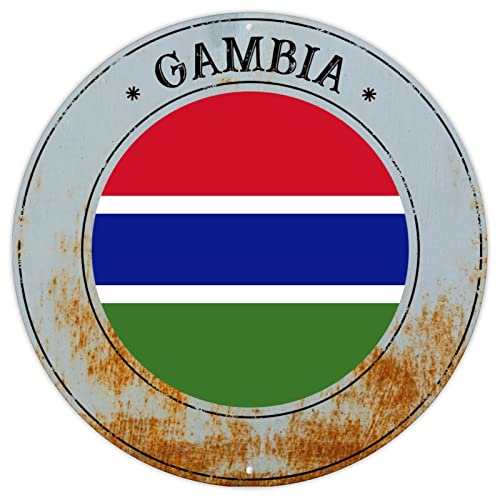 Gambia Land Nationalflagge Metall Blechschild Gambia Retro Vintage Blechschild Land Souvenir Geschenk Qualität Metallschild Gambia Runde Flagge Schild für Reiseliebhaber 22,9 x 22,9 cm von CowkissSign