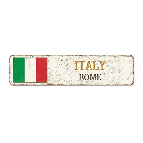 Italien Flagge Metall Blechschild Hauptstadt Rom Vintage Metall Blechschilder Land Souvenir Nationalflagge Stadt Souvenir Metall Wandschild Qualität Metallschild für Kinderzimmer Wohnzimmer 30,5 x von CowkissSign
