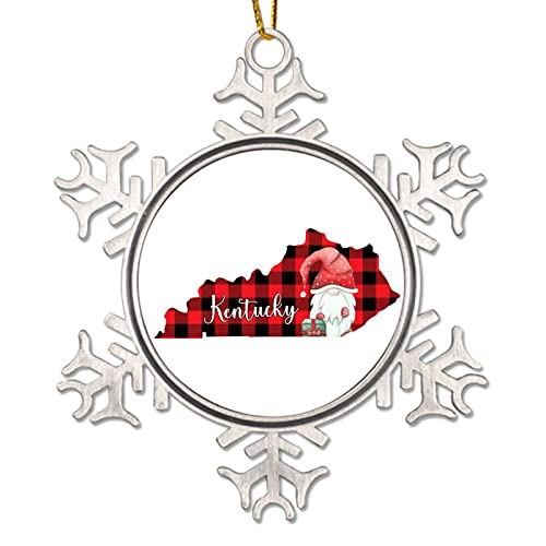 Kentucky Ornaments for Christmas Tree Red Buffalo Plaid Check Gnom Christmas Decorations USA Kentucky State Metal Snowflake Christmas Ornaments Andenken Home Christmas Tree Gift von CowkissSign