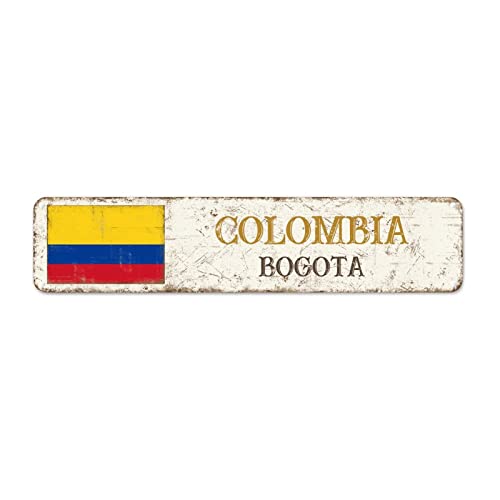 Kolumbien Land Souvenir Aluminium Metallschild Stadt Souvenir Bogota Metall Wandschild Nationalflagge Kolumbien Retro Vintage Kunst Wandschild Qualität Aluminium Schild für Veranda Outdoor 45,7 x von CowkissSign