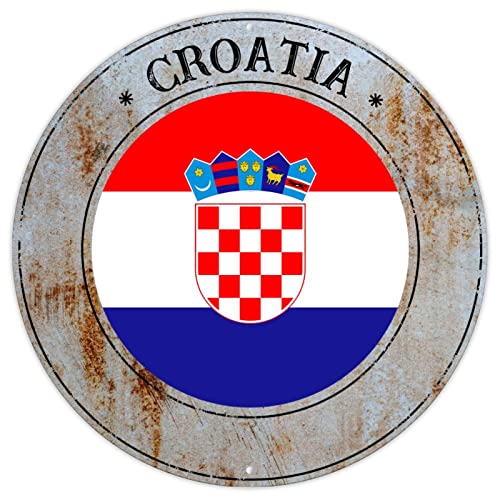 Kroatien Veranda-Schild Nationalflagge Vintage Metall Wanddekoration Kroatien Flagge Metall Wandschild Land Souvenir Runde Türhänger Schild Qualität Metallschild für Veranda Waschküche 22,9 x 22,9 cm von CowkissSign