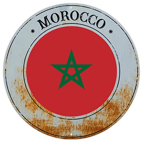 Marokko Land Nationalflagge Metallschild Wandkunst Marokko Rustikale Vintage Veranda Schilder Land Souvenir Geschenk Qualität Metallschild Marokko Runde Flagge Schild für Reiseliebhaber 30,5 x 30,5 von CowkissSign