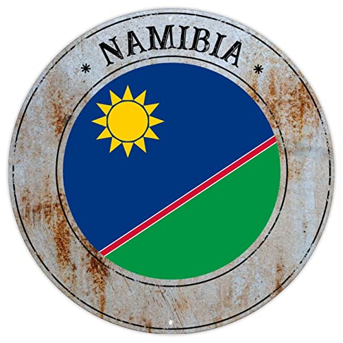 Namibia Veranda-Schild Nationalflagge Retro Vintage Blechschild Namibia Flagge Metallschilder Land Souvenir Runde Türhänger Schild Qualität Metallschild für Wohnzimmer Küche Veranda 30,5 x 30,5 cm von CowkissSign