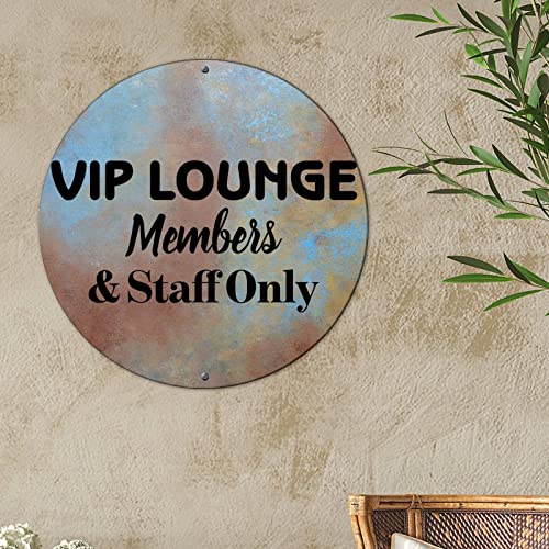 Rundes Metallschild "Lounge Members And Staff Only" Metallschild Wandschild inspirierender Spruch Retro Wanddekoration für Veranda Wohnzimmer Schlafzimmer 22,9 x 22,9 cm Happy Birthday Geschenk von CowkissSign